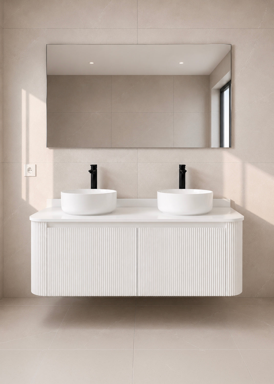 Meuble double vasque suspendu Sienna blanc mat 120 cm façade cannelée