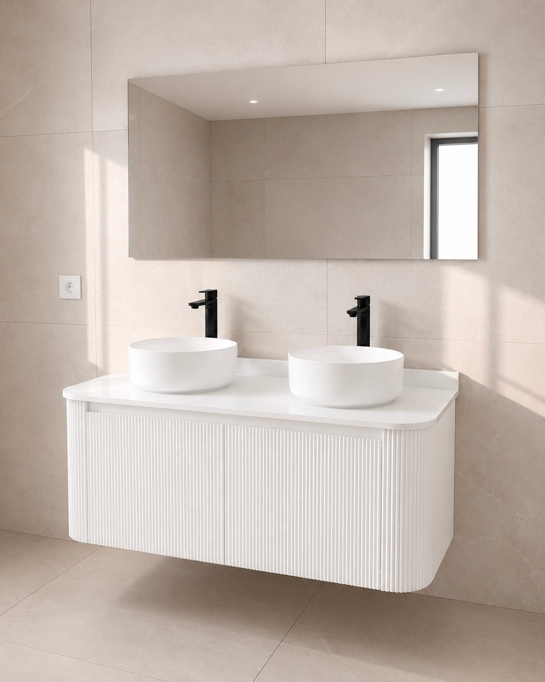 Meuble salle de bain double vasque blanc cannelé suspendu Sienna Inobath