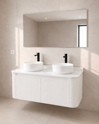 Meuble salle de bain double vasque blanc cannelé suspendu Sienna Inobath
