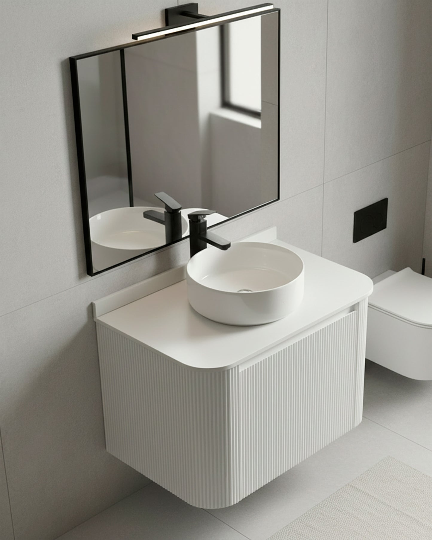 Meuble salle de bain Alma blanc suspendu avec vasque et design minimaliste moderne