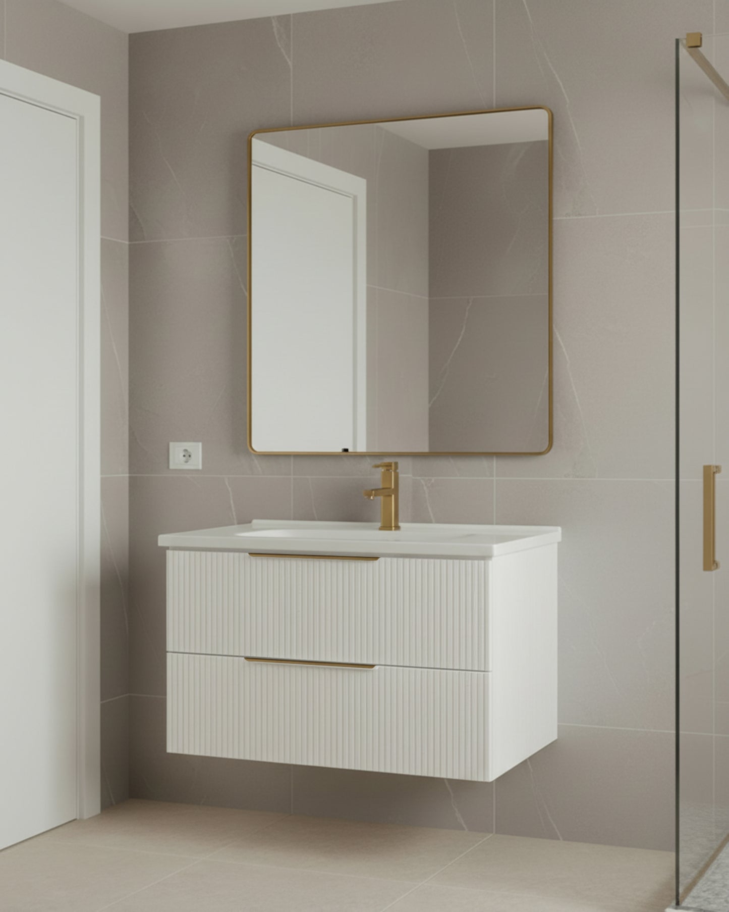 Meuble salle de bain Erio 80 cm blanc avec tiroirs et design moderne suspendu